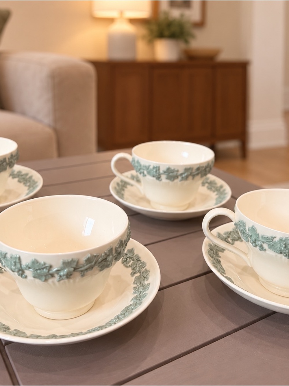 Vintage Wedgwood Etruria R4195 Grape Vine – 4 Cup & Saucer Sets